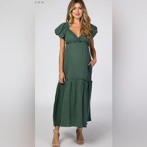 Forest Green Crochet Trim Ruffle Tiered Maternity Maxi Dress